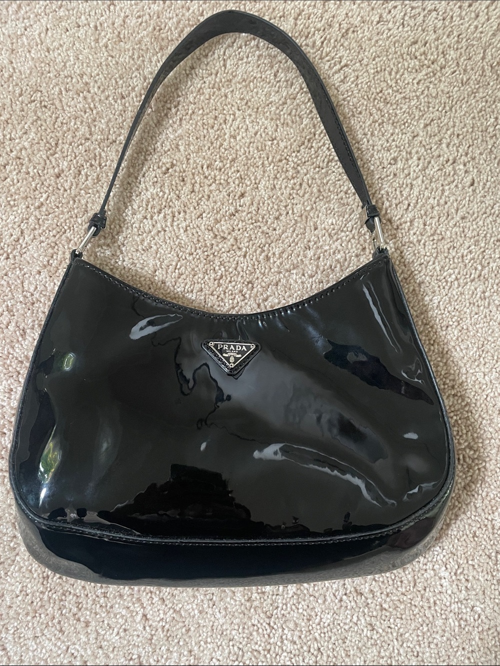 Prada Black Patent Shoulder Bag with Logo Triangle